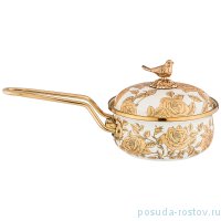 Ковш 14 см с крышкой эмалированный 900 м белый &quot;Agness /Ренессанс /Розы&quot; / 211331