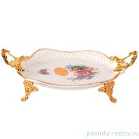 Фруктовница 27 см овальная с ручками на ножках &quot;Букет с красной розой /Royal Classics&quot; 12.5 / 147992