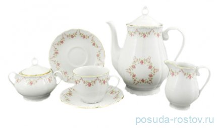 Кофейный сервиз на 6 персон 15 предметов &quot;Верона /Розовый цветок&quot; / 158137