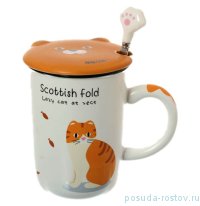 Кружка 400 мл с крышкой и ложкой &quot;Scottish fold&quot; / 140351