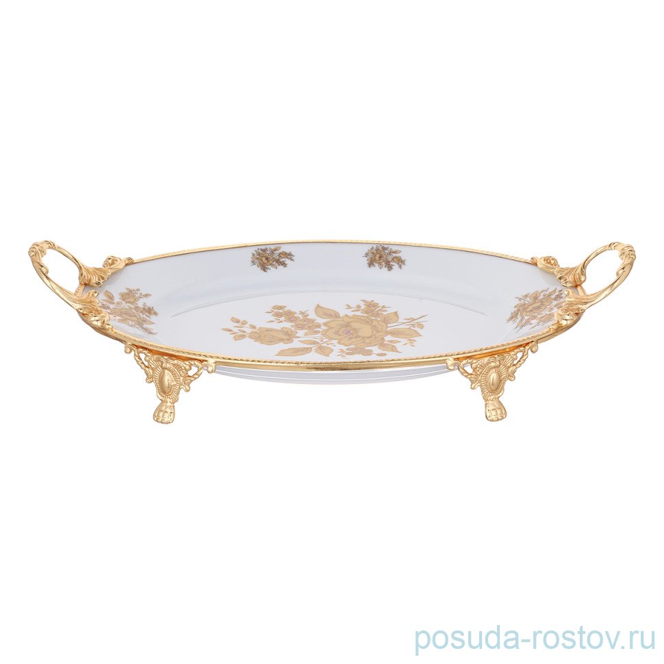 Блюдо 46 х 24 см овальное н/н с ручками "Роза" / 333585
