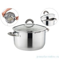 Кастрюля 24 x 13,5 см со стеклянной крышкой серые ручки 5 л &quot;Profi home&quot; / 273864