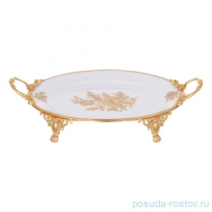 Блюдо 48 х 28 см овальное н/н с ручками &quot;Роза&quot; / 333589