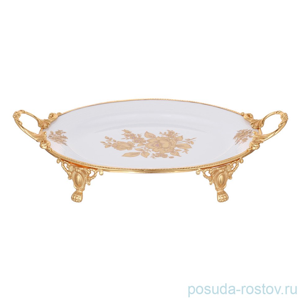 Блюдо 48 х 28 см овальное н/н с ручками "Роза" / 333589
