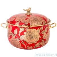 Кастрюля 24 см с крышкой эмалированная 6,1 л красная &quot;Agness /Золотые цветы&quot; / 196425