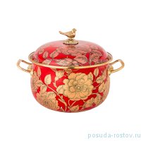 Кастрюля 18 см с крышкой эмалированная 2,8 л красная &quot;Agness /Золотые цветы&quot; / 196422