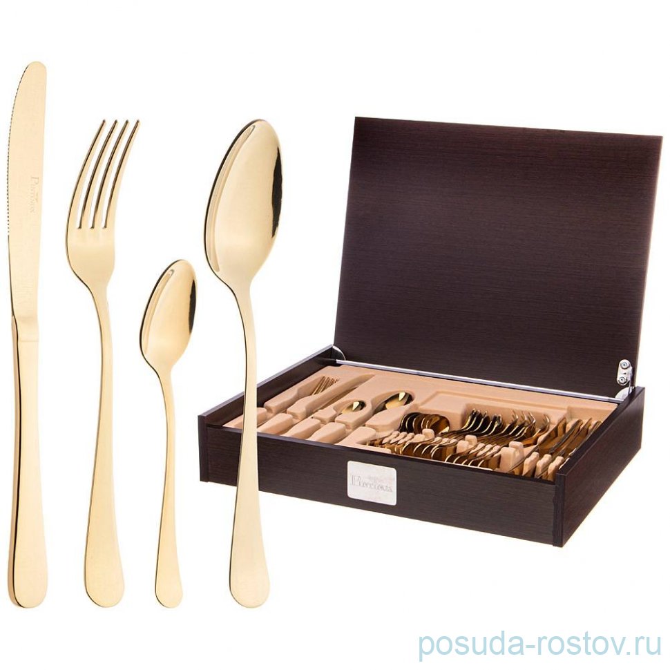 Столовые приборы 24 предмета на 6 персон "Stressa gold" (в деревянном ящике) / 276540