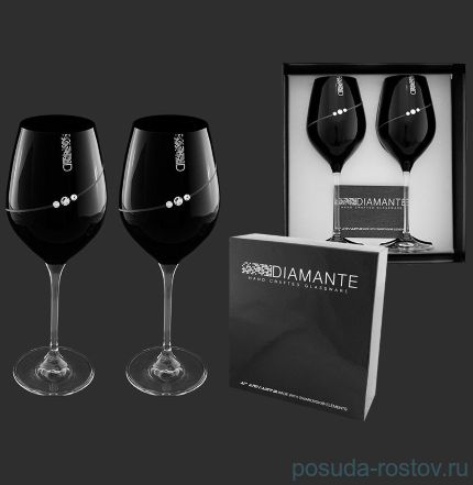 Бокалы для красного вина 360 мл 2 шт чёрные &quot;Diamante /С стразами&quot; / 095369