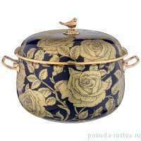 Кастрюля 26 см с крышкой эмалированная 7,5 л кобальт &quot;Agness /Ренессанс /Розы&quot; / 210664