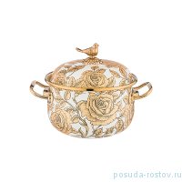 Кастрюля 16 см с крышкой эмалированная 2,1 л белая &quot;Agness /Ренессанс /Розы&quot; / 210640