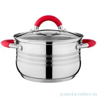 Кастрюля 18 х 11,5 см со стеклянной крышкой силиконовые ручки красные индукция 2,9 л &quot;agness&quot; / 196233