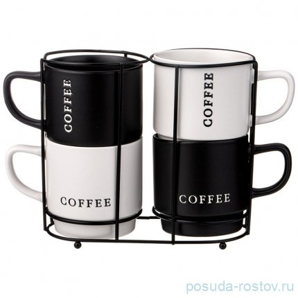 Набор кружек 380 мл 4 шт на подставке &quot;Coffee&quot; / 339683