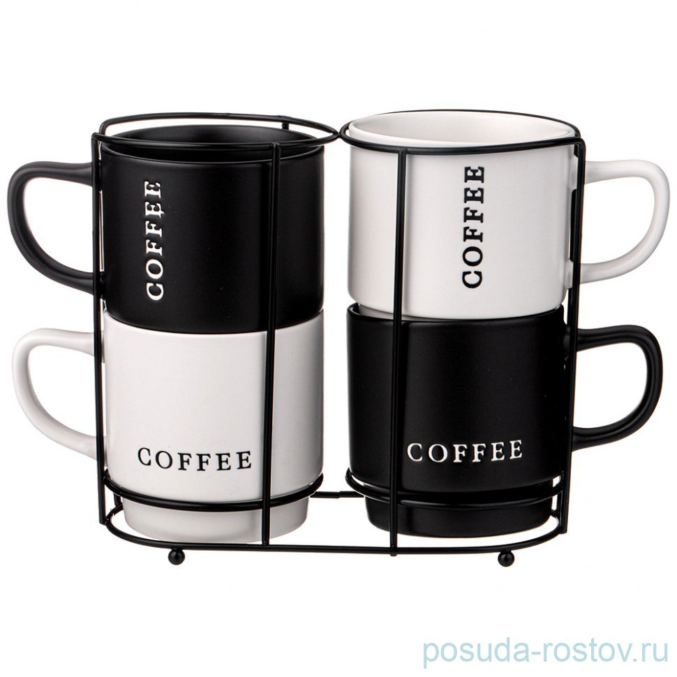 Набор кружек 380 мл 4 шт на подставке "Coffee" / 339683