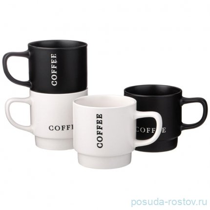 Набор кружек 380 мл 4 шт на подставке &quot;Coffee&quot; / 339683
