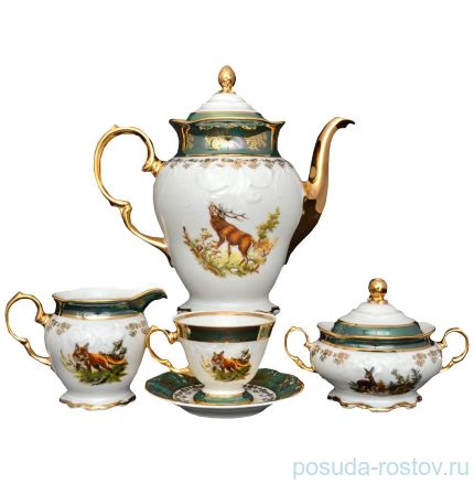 Кофейный сервиз на 6 персон 15 предметов &quot;Фредерика /Охота зелёная&quot; / 034067
