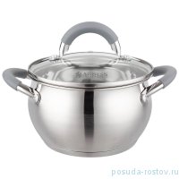 Кастрюля 16 х 9,5 см со стеклянной крышкой 1,9 л &quot;Apple&quot; серые ручки / 275417