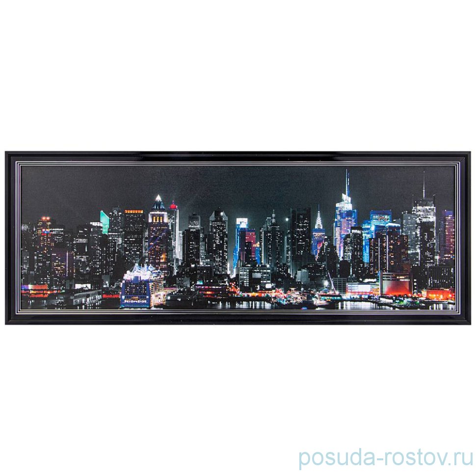Фотопостер 30 х 90 см "Ночной город" /рамка черный лак с серебром / 275087