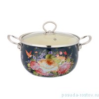 Кастрюля 4,2 л чёрная (20 х 13,5 см) /эмалированная /стеклянная крышка &quot;Agness /Роскошный сад&quot; / 195971