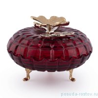 Конфетница 15 х 11 см на 3-х ножках с крышкой красная &quot;Бабочки&quot; / 247468