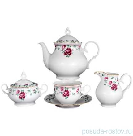 Чайный сервиз на 6 персон 15 предметов &quot;Офелия /Розочки /отводка золото&quot;  / 065120