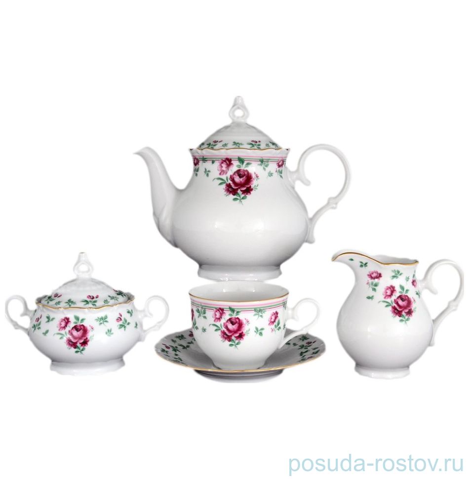 Чайный сервиз на 6 персон 15 предметов "Офелия /Розочки /отводка золото"  / 065120