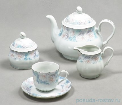 Чайный сервиз на 6 персон 15 предметов &quot;Роза /Голубая роза /платина&quot; / 232352