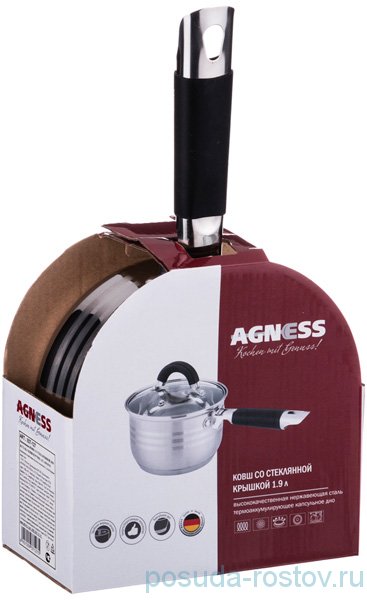 Ковш 1,9 л со стеклянной крышкой индукция &quot;Agness&quot; / 203303