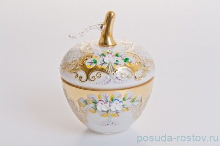 Вазочка с крышкой - яблоко &quot;Лепка белая&quot; маленькая / 046756