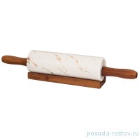 Скалка 40,6 х 6,5 х 6,5 см с деревянными ручками на подставке &quot;Золотой мрамор /Белая&quot; / 252022