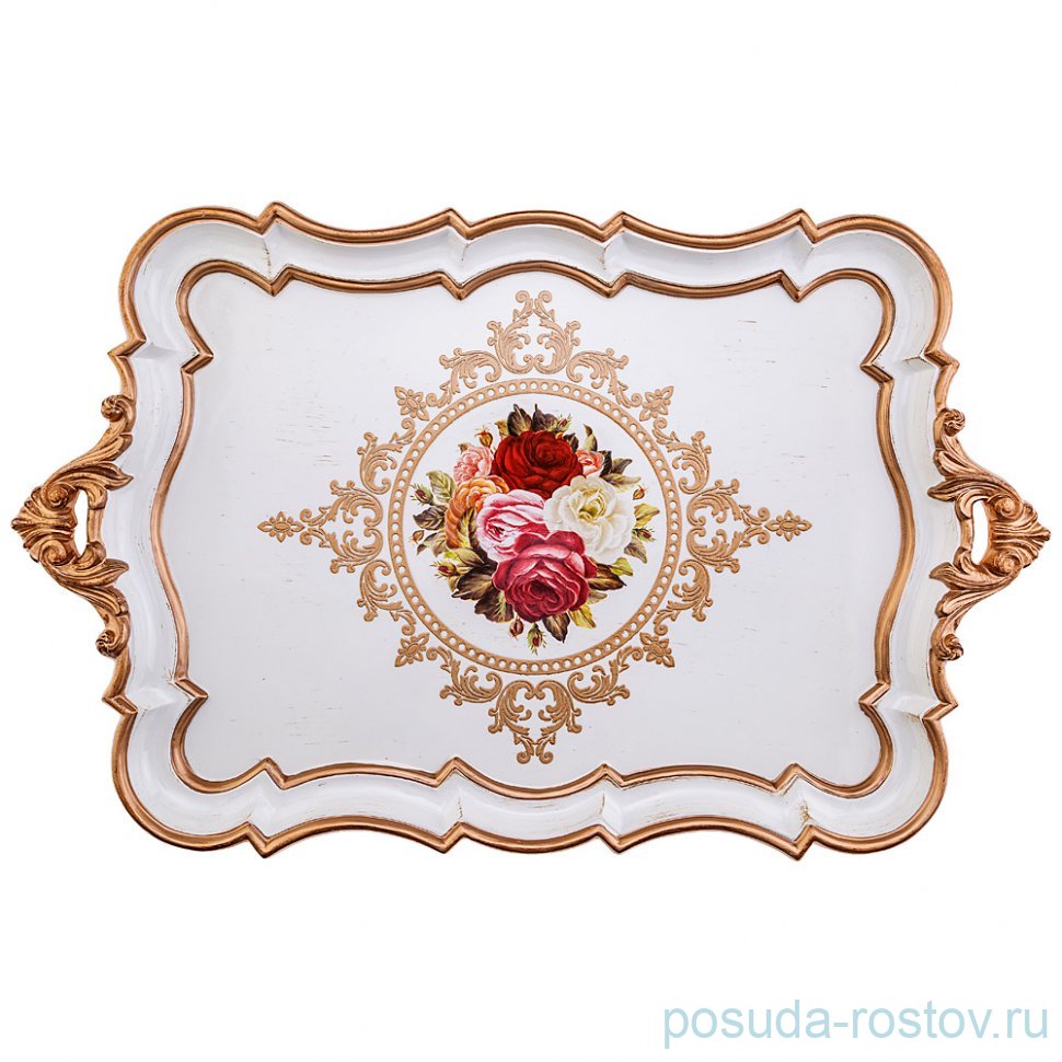 Поднос 58,5 х 37 х 4,5 см прямоугольный с ручками "Розы" / 186630
