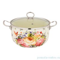 Кастрюля 5,3 л бежевая (22 х 15 см) /эмалированная /стеклянная крышка &quot;agness /роскошный сад&quot; / 195980