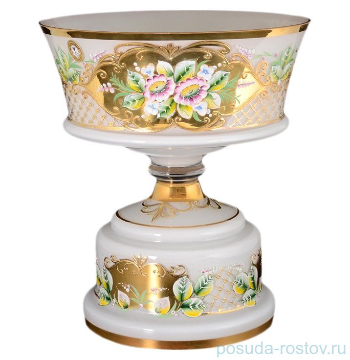 Фруктовница 35 см н/н "Лепка белая /Цветочная роспись" / 086737