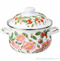 Кастрюля 18 х 11 см с крышкой эмалированная 2 л &quot;Шиповник&quot; / 313092