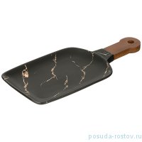 Блюдо для сервировки 34 х 15,3 х 2 см с деревянной ручкой &quot;золотой мрамор /черное&quot; / 208519