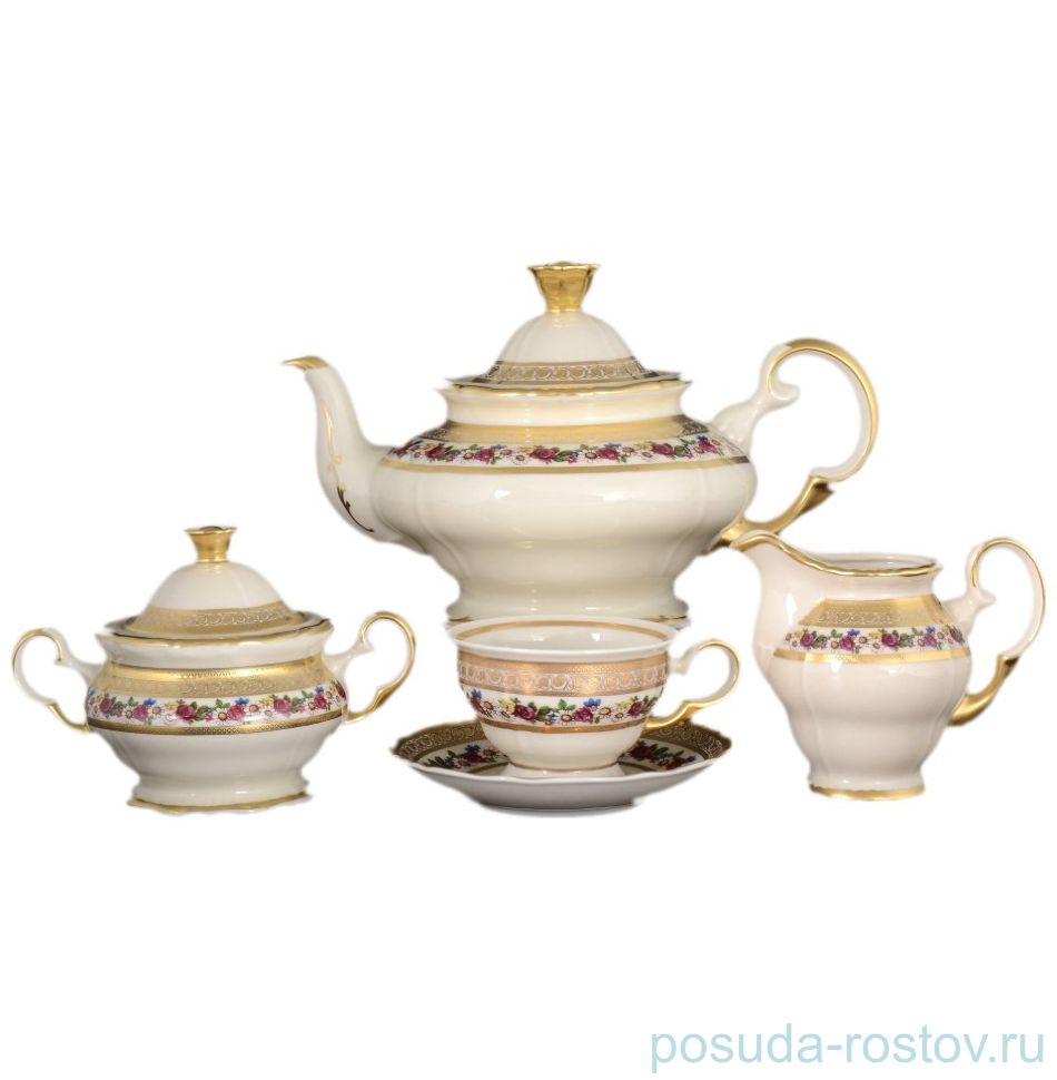Чайный сервиз на 6 персон 15 предметов "Анжелика /Цветочный венок /СК" / 091855