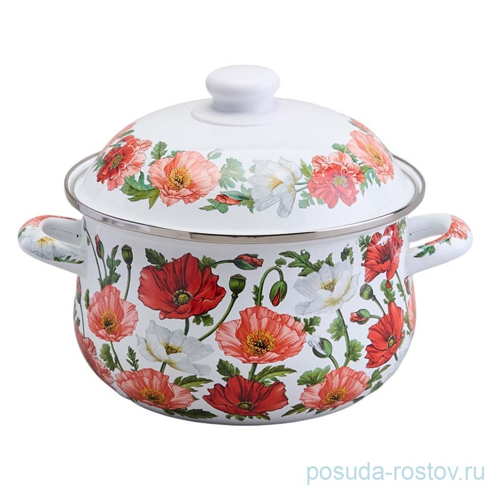 Кастрюля 20 х 12 см с крышкой эмалированная 2,8 л "Маки" / 369705