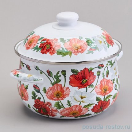 Кастрюля 20 х 12 см с крышкой эмалированная 2,8 л &quot;Маки&quot; / 369705