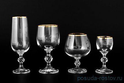 Набор бокалов 24 предмета (50, 180, 230, 250 мл) &quot;Клаудия /Отводка золото&quot; / 005109