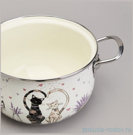 Кастрюля 20 см со стеклянной крышкой эмалированная 2,8 л &quot;Lavander cats&quot; / 368441