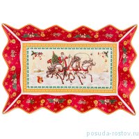 Блюдо 25 х 15 х 3,5 см прямоугольное красное &quot;С Новым годом! /Русская тройка&quot; / 225721