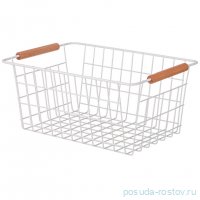 Корзина 30,5 х 21 х 14 см с деревянными ручками белая / 335047