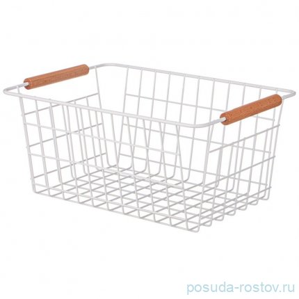 Корзина 30,5 х 21 х 14 см с деревянными ручками белая / 335047