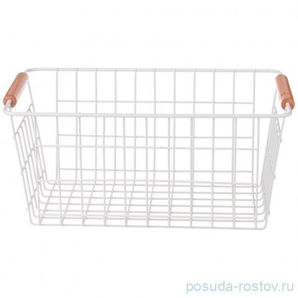 Корзина 30,5 х 21 х 14 см с деревянными ручками белая / 335047