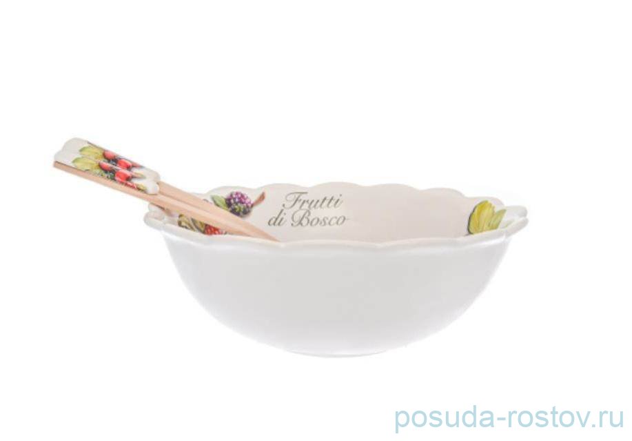 Салатник 25 см с ложками "Artigianato ceramico /Лесные ягоды" / 243589