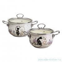 Набор кастрюль 4 предмета (18 см - 2 л, 20 см - 2,8 л) эмалированные &quot;Lavander cats&quot; / 368446