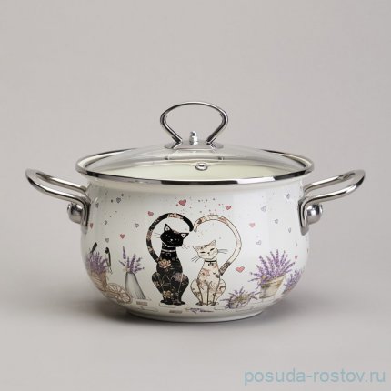 Набор кастрюль 4 предмета (18 см - 2 л, 20 см - 2,8 л) эмалированные &quot;Lavander cats&quot; / 368446