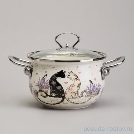 Набор кастрюль 4 предмета (18 см - 2 л, 20 см - 2,8 л) эмалированные &quot;Lavander cats&quot; / 368446