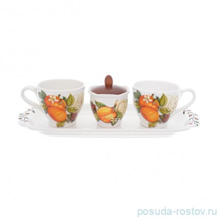 Чайный набор на 2 персоны 5 предметов &quot;Artigianato ceramico /Апельсин и роза&quot; / 228363