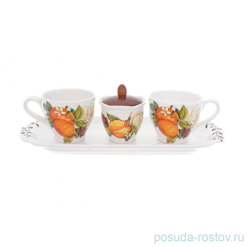 Чайный набор на 2 персоны 5 предметов "Artigianato ceramico /Апельсин и роза" / 228363