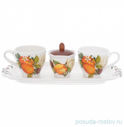 Чайный набор на 2 персоны 5 предметов &quot;Artigianato ceramico /Апельсин и роза&quot; / 228363